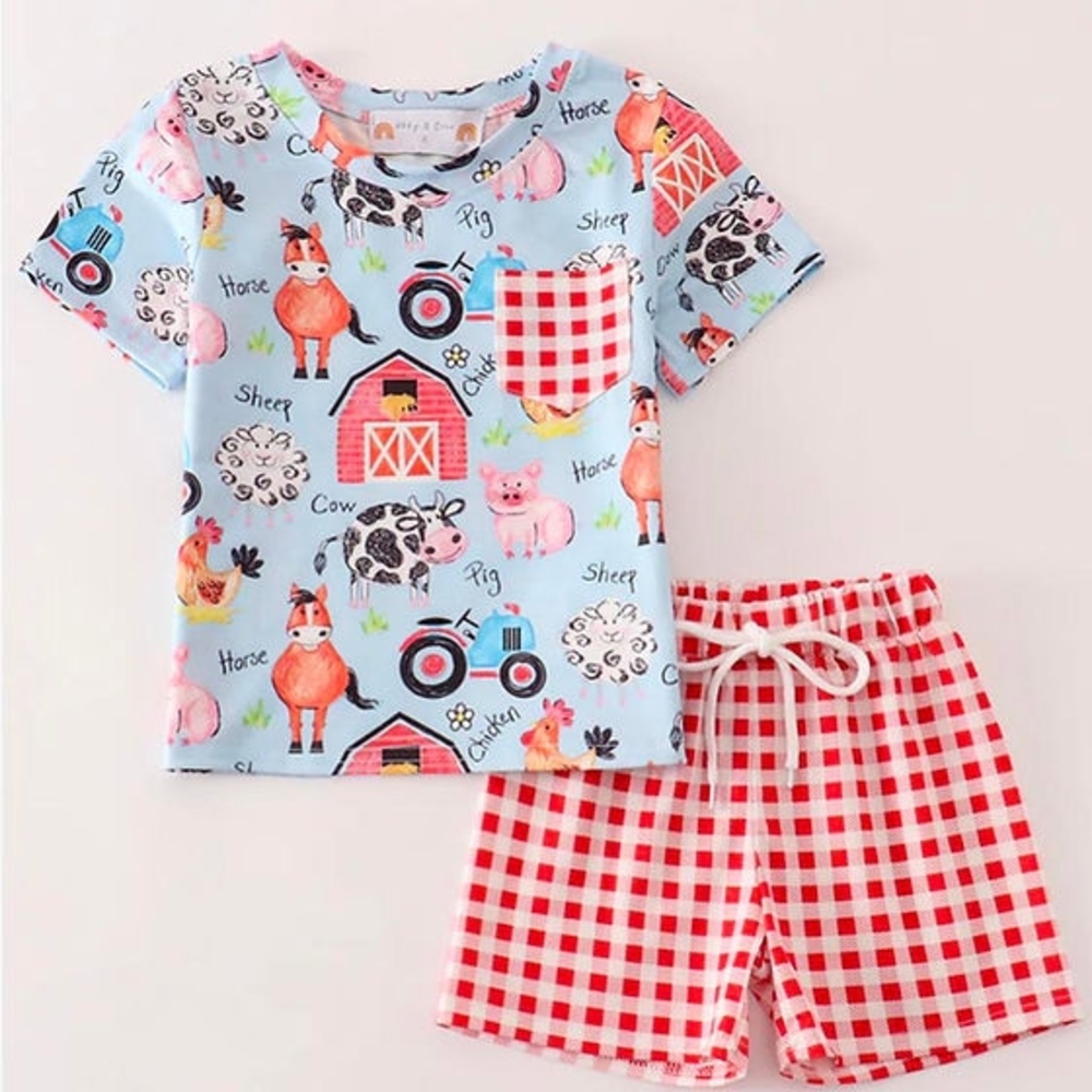 Farmyard Fun Kids Pajama Set - Blue and Red